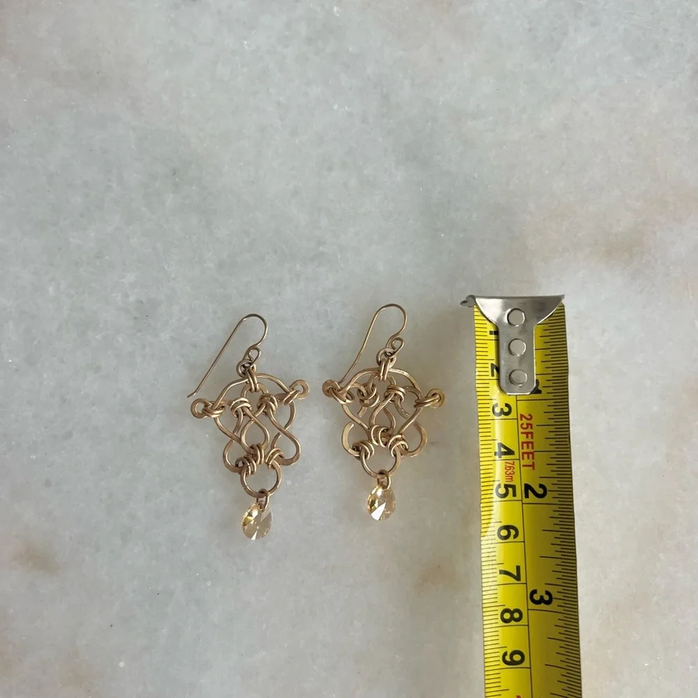 Celtic Knot Gold Gem Traditional Medieval Style Drop Earrings